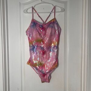 Pink Iridescent Tie Dye Holographic Scale One Piece Swimsuit XL Mermaidcore